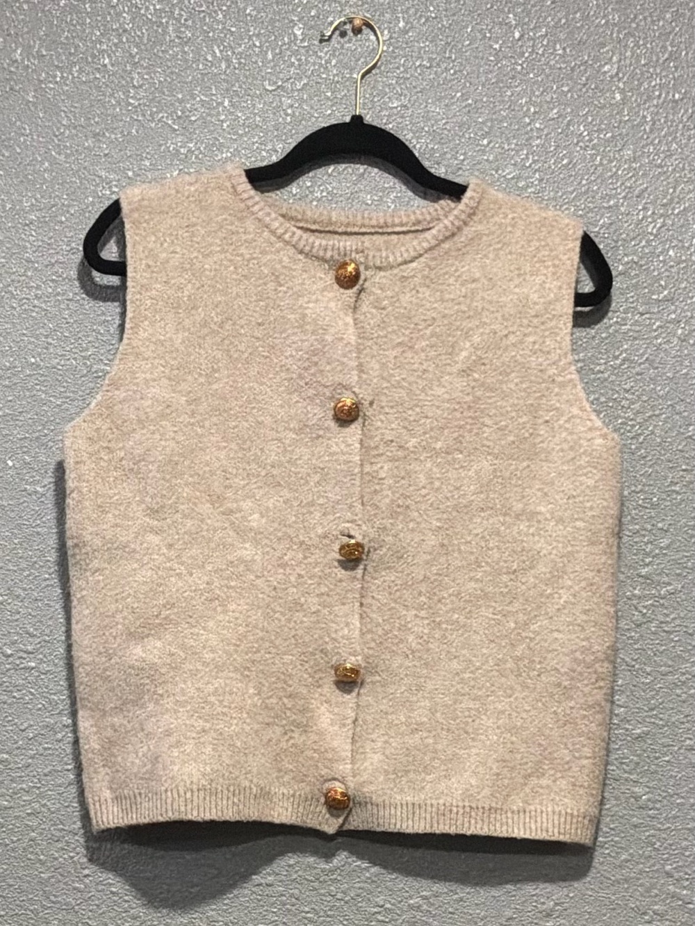 SHEIN Cream Sleeveless Knit Vest with Gold Buttons
